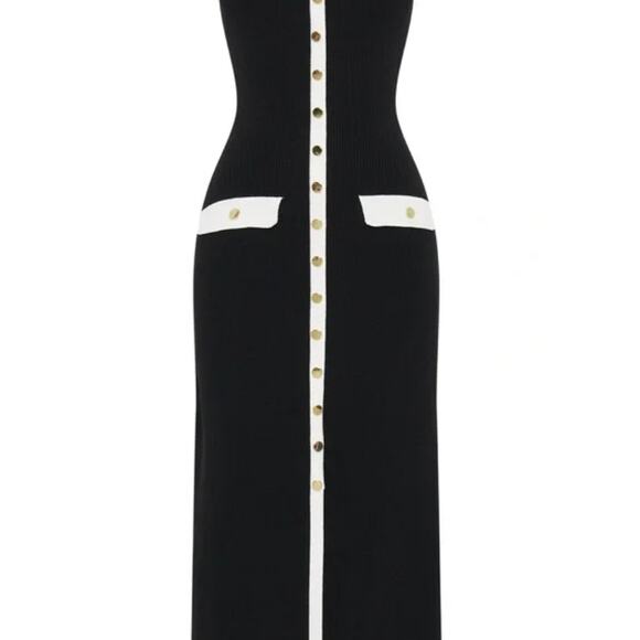 (S) NWT Meshki /Evenuel Sawyer Contrast Button Ribbed Maxi Dress Black/White - Picture 12 of 12